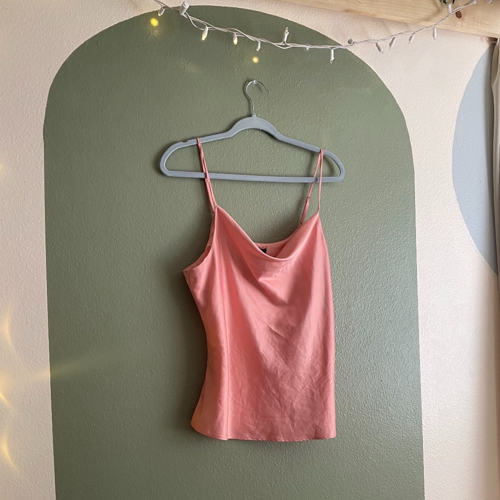 Cowl Neck Satin Salmon Colored Blouse